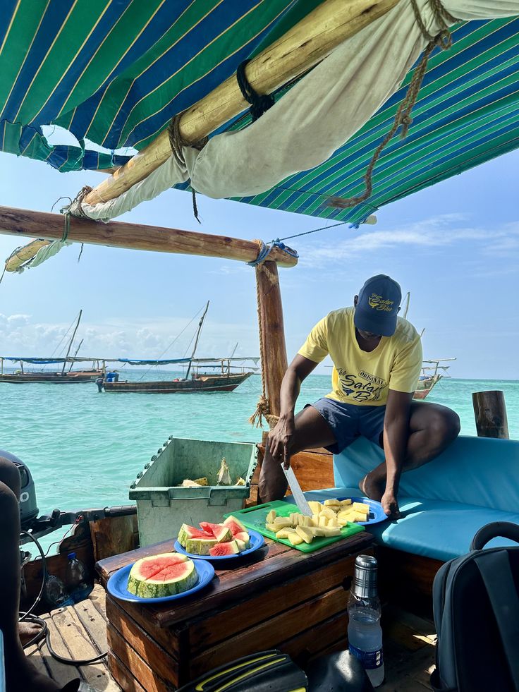 Fresh fruit prepared on a dhow off the Zanzibar coast